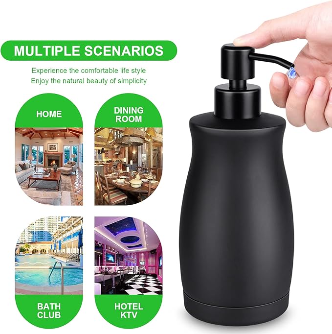 Stainless Steel Countertop Matte Black Soap Dispenser Liquid Bottle for Kitchen & Bathroom Hand Dish Lotion (Matte Black, 390ml/13oz)