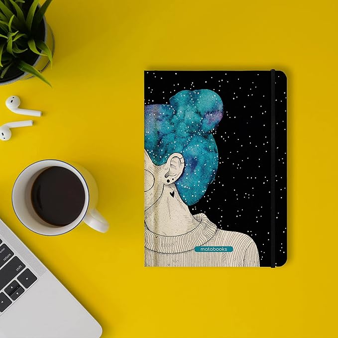 Sustainable and Vegan notebooks A5 in Sweet Grass Paper, Nari, 138 Pages, Nature, Handmade, Made in Germany (Blue Starry Sky (Lined))