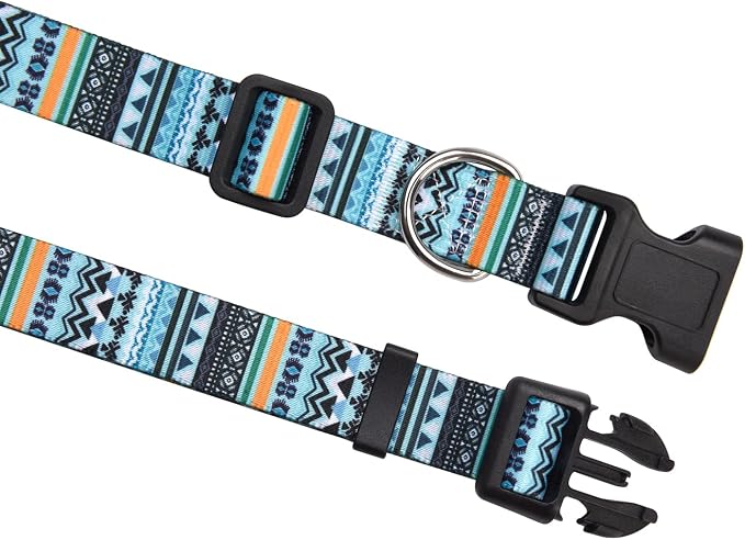 MarukoPet Dog Collar, Adjustable for Small Medium Large Dogs Puppy, Cute Design with Bohemia Floral Tribal Geometric Patterns Boys Girls Dog Collar(Green Bohemia-XS)