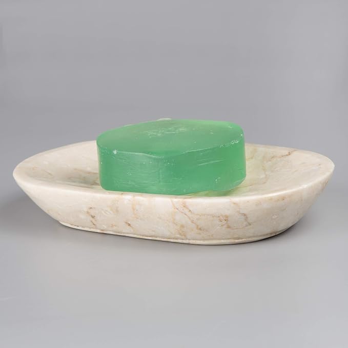 Creative Home Natural Champagne Marble Set of 2 Piece Soap Dish Soap Tray Holder for Bathroom Countertop, Showers or Kitchen Sink