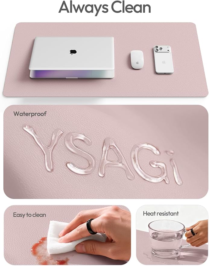 YSAGi Leather Desk Pad Protector, Office Desk Mat, Large Mouse Pad, Non-Slip PU Leather Desk Blotter, Laptop Desk Pad, Waterproof Desk Writing Pad for Office and Home (Grayish Lavender,55" x 24")