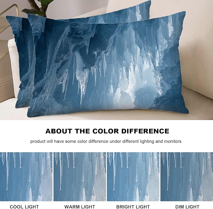 Shrahala Icicles Stalagmites Ice Cave Pillowcases, Icicles and Stalagmites in Cave Lumbar Pillow Cover Blended Double-Sided No Inserts for Bedroom Sofa Living Room Set of 2 (26 x 20 in)