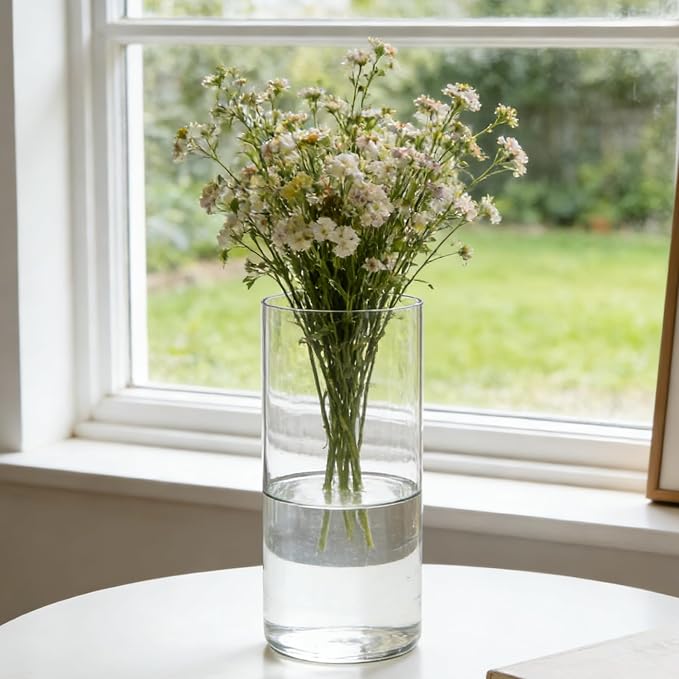 Acrylic Flower Vase Cylinder, 2 Packs, 7.87" Tall Clear Plastic Vase for Centerpieces - Shatterproof Wedding, Event & Home Decor Vase,7.87" Tall Round - 2 Pcs, Clear