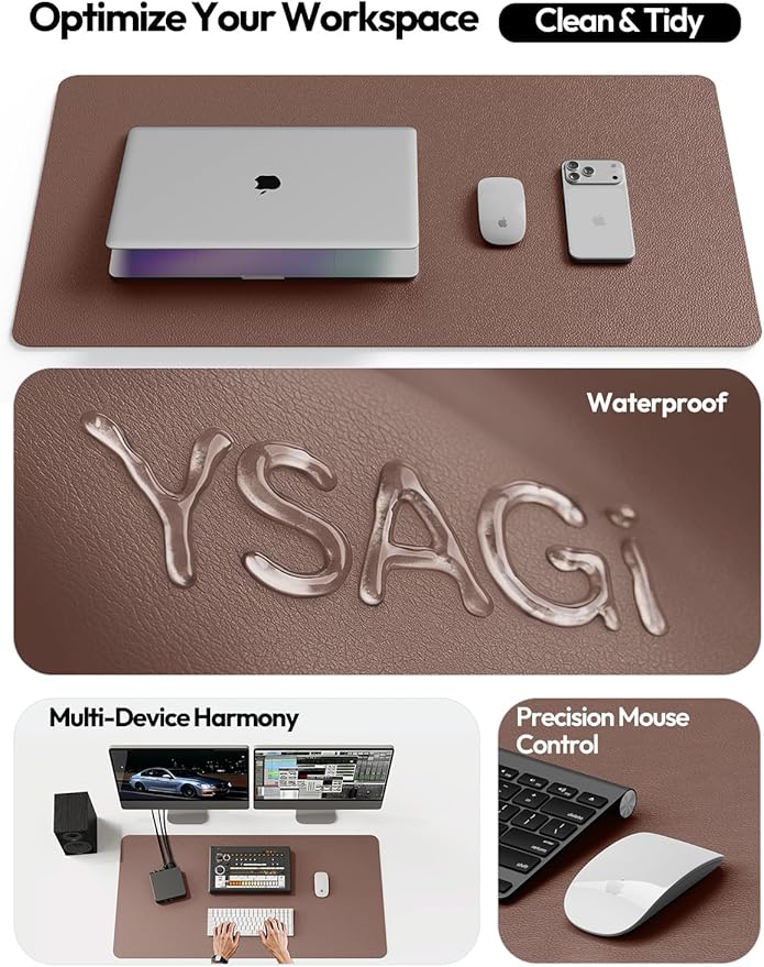 YSAGi Leather Desk Protector, Office Mat, Large Mouse Mat, Non-Slip PU Leather Blotter, Laptop Desk Mat, Waterproof Writing Pad for Office and Home(Chocolate, 63" x 24")
