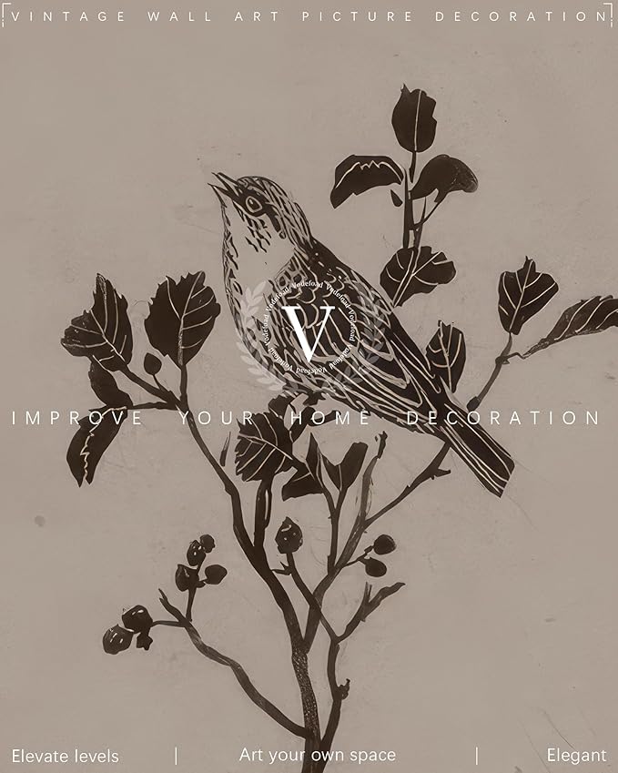 Vodefoad Vintage Botanical and Bird Print Wall Art Cottage Core Decor Floral Retro Wall Art Preppy Wall Decor - 8x10Inch Unframe