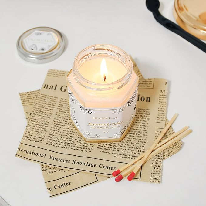 Jar Beeswax Candles-100% Natural Pure Beeswax Candles,5oz Unscented Beeswa Candle,Up to 30 Hours Burn Time, Bees Wax Candles for Decor,Party,Christmas (White, 2 Pack)