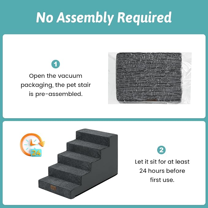 COZY KISS Dog Stairs for Small Dogs 17.7" H, 5-Step Gentle Incline Pet Step for Couch and Beds, Non-Slip Dog Ramp for Puppy Doggie Senior Cats, 17.7x29.5x17.7 Inch, Charcoal Grey
