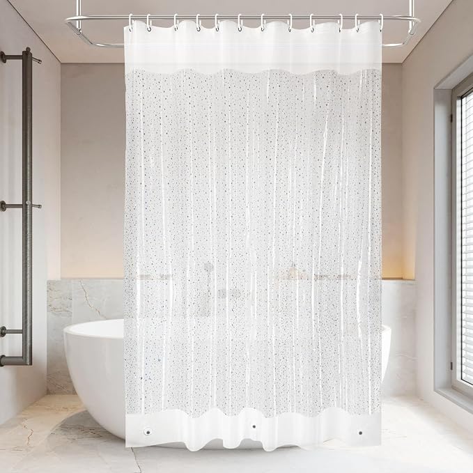 PEVA Shower Curtain, Water Repellent Premium Bathroom Shower Curtain with 3 Magnetic Weights for Shower Stall, Bathtubs
