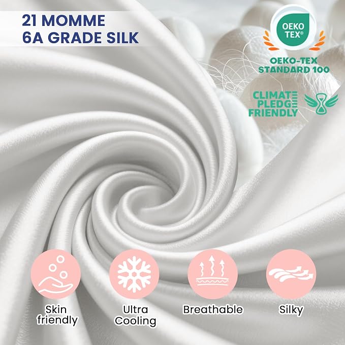 Ravmix Silk Pillow Cases with Zipper, 21momme Mulberry Silk Pillowcase for Hair Skin Health, Soft Smooth Breathable Cool Pillow Cover for Beauty Sleep with Gift Box 1PC(King 20"x36", Ivory White)