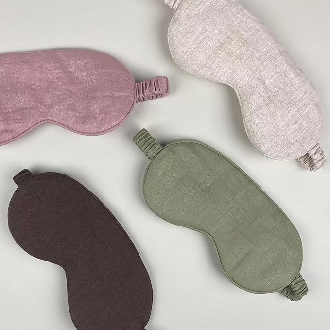 Eye mask Pure Linen Sleep Mask with Elastic Band, No Pressure On Eyes,Side Sleeper Eye Cover Organic Cotton Core Blindfold,Napping & Yoga Travel Essentials (Coffee)