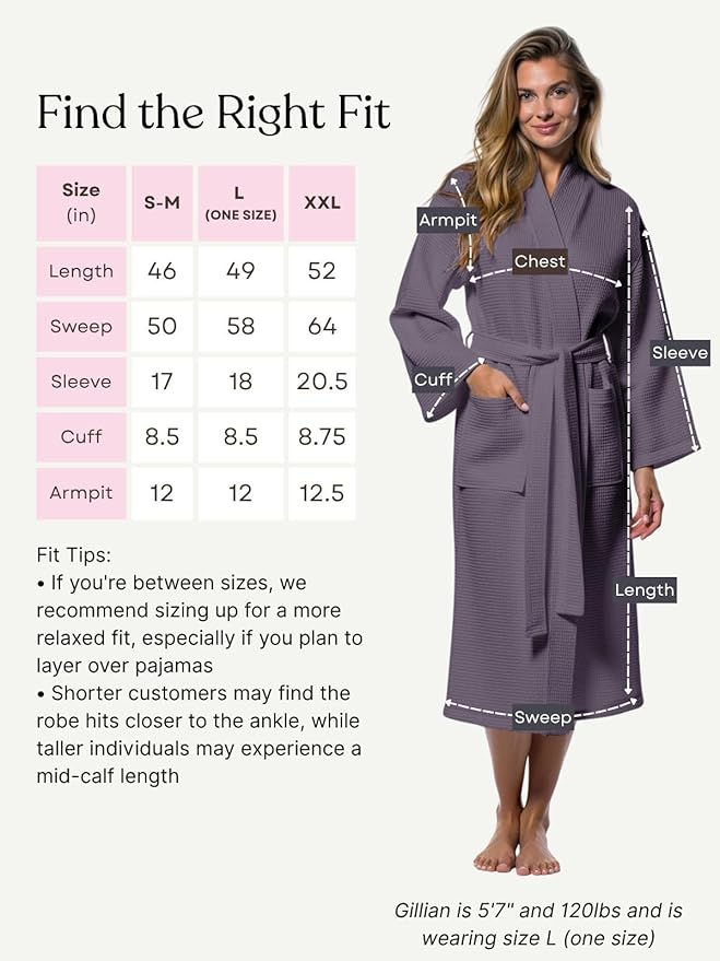 Turquaz Lightweight Waffle Knit Kimono Bathrobe - Soft Cotton Blend Spa Robe, Fast-Drying Full-Length Unisex Robes for Women