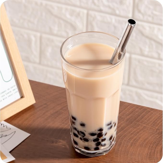 4-Pack Stainless Steel Straw Set - 215mm (8.5") Length, 6/8/10/12mm (0.24"/0.31"/0.39"/0.5") Diameters - Fits Coffee, Smoothies & All Cup Sizes - Reusable & Dishwasher Safe(Beige)