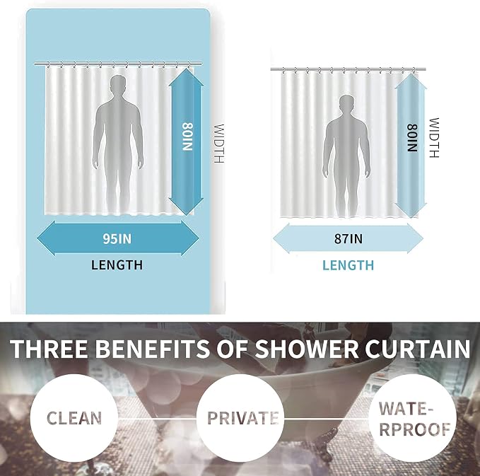 Myuilor Bathroom Shower Curtain Liner, 80x87 Inches PEVA 3G Shower Curtain Liner with a Set of Grommet Holes, Waterproof Thin Plastic Liners