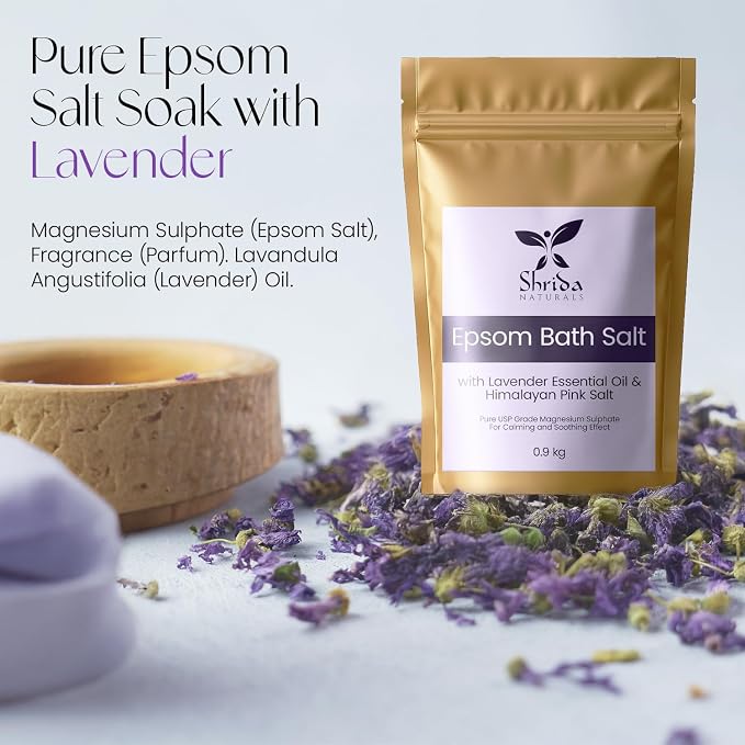 Lavender Bath Salt Soak 2 lb, Epsom & Himalayan Pink Salt with Pure Lavender Essential Oil, Magnesium-Rich Muscle Recovery & Stress Relief Soak, Relaxing Aromatherapy, Sleep Body Care
