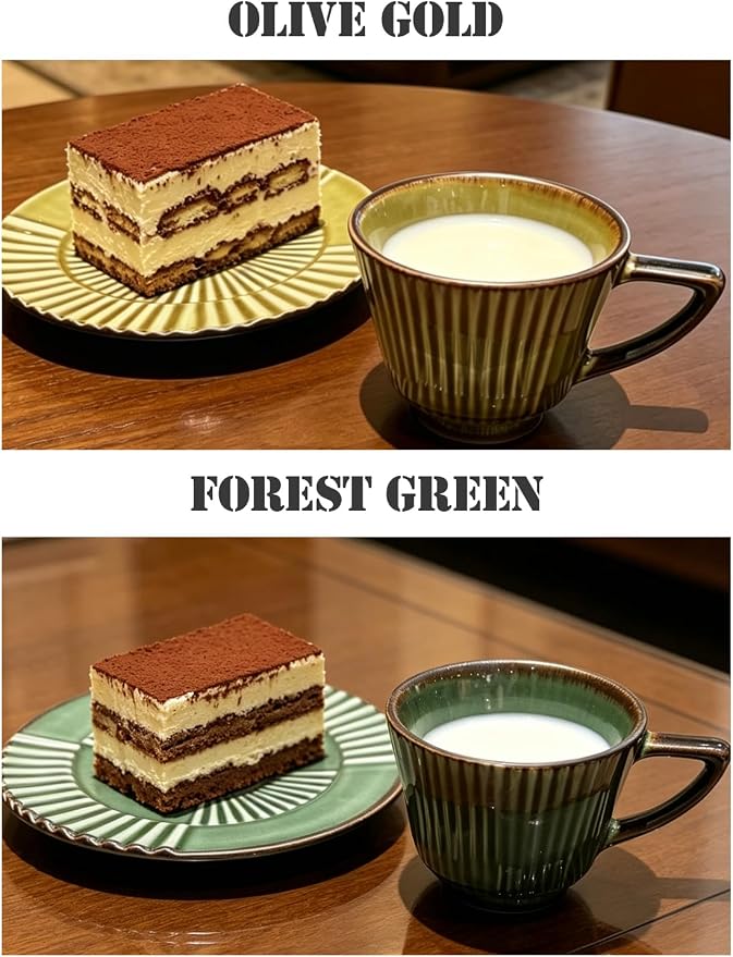 Ceramic Coffee Cup and Saucer Set, 6.7 oz Espresso Cup Set with Plate, Forest Green Ceramic Tea Cup for Latte, Cappuccino, Coffee Bar and Kitchen Décor
