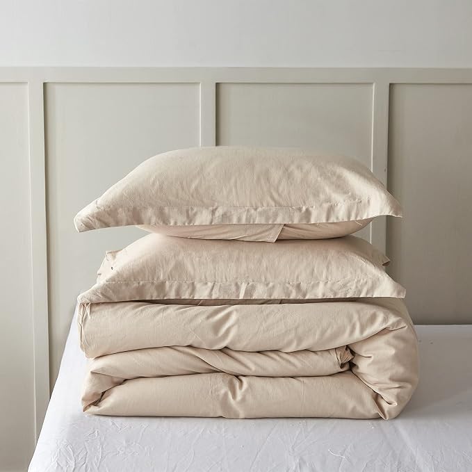 Simple&Opulence French Linen Duvet Cover Set 88" x 92"- 3 Pieces (1 Comforter Cover,2 Pillowcases)- Natural Flax Cotton Blend-Solid Color Breathable Farmhouse Bedding-Linen/Beige, Queen