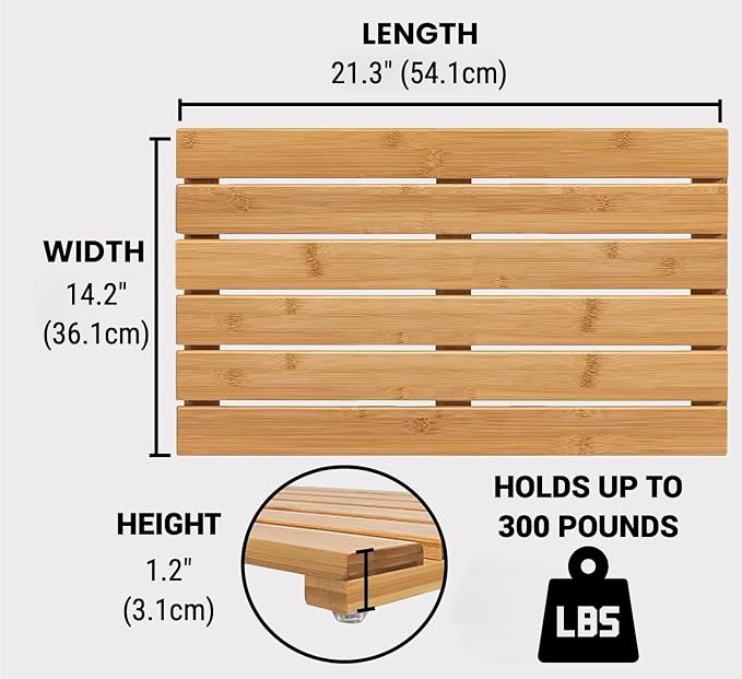 Luxury Bamboo Bath Mat - Waterproof Wood Shower Mat with Non-Slip Feet - Sturdy Bathroom Mat for Inside and Outdoor Use - Bathroom Decor Essentials Multifunctional Design for All Occasions