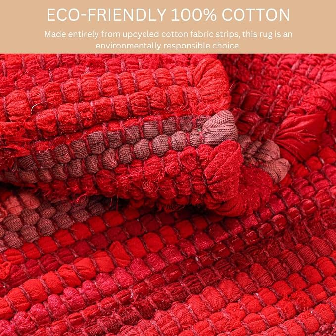 WeWove Hand Woven Chindi Rug Cotton - Boho Rustic Farmhouse Area Accent Throw Rug - Area Floor Carpet for Bedroom Living Room Kitchen Dorm Entryway Hallway - 20x32 inch Area Rug Red Multi