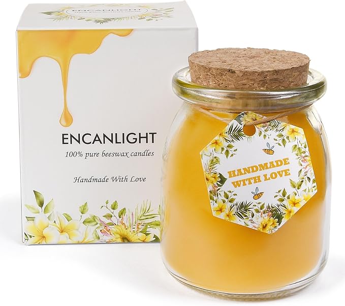 Natural Beewaxs Candles, Unscented Beewaxs Candles in Glass Cup, 6.8oz 32 Hours Long Lasting, Pure Cotton Wick and Stress Relief, Home Gifts(Yellow,1pcs)