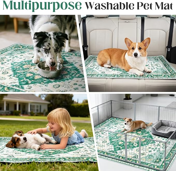 Washable Pee Pads for Dogs, 2 Pack Reusable Puppy Training Pads 72"x72" Super Absorbent Waterproof Dog Training Pads, Non-Slip Potty Pads, Whelping Pads Litter Mat Green Medallion