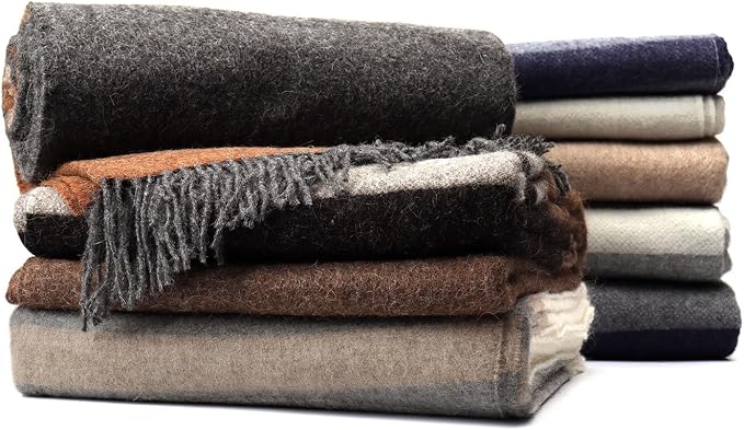 Superfine Alpaca Wool Throw Blanket - Lightweight Alpaca Merino Wool Throw Blankets | Soft Peruvian Alpaca Blanket Wool Blanket Striped Design 63" x 52" (Blue Jean/Soft Gray/Navy Blue)