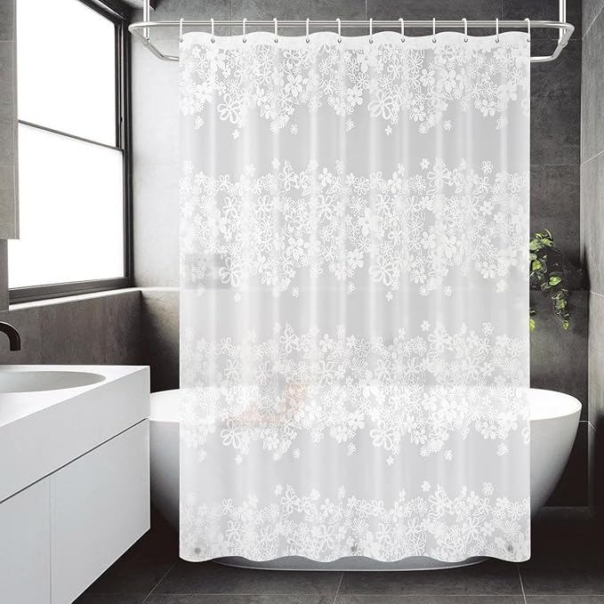 PEVA Shower Curtain, Water Repellent Premium Bathroom Shower Curtain with 3 Magnetic Weights for Shower Stall, Bathtubs