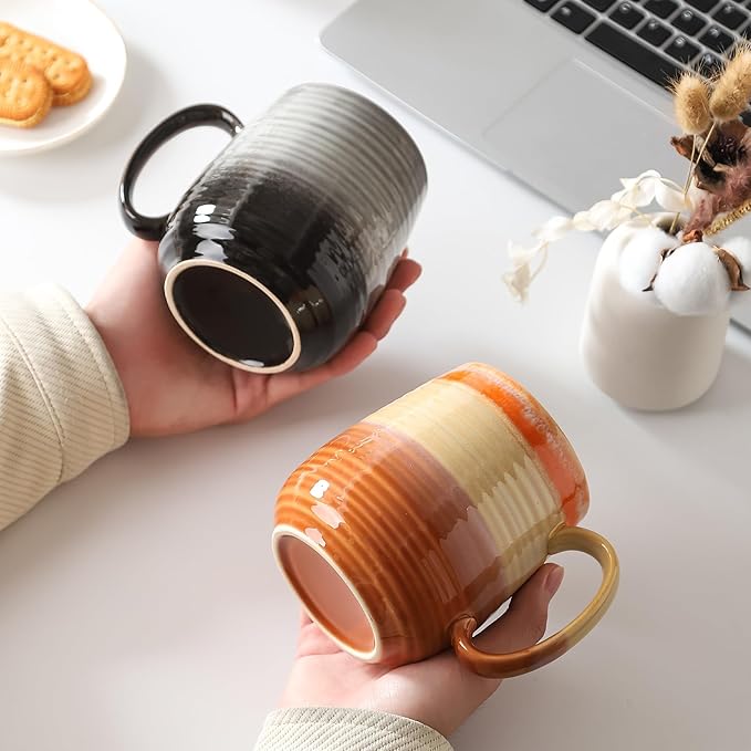 Large Coffee Mugs, Extra Large Ceramic Coffee Mug, 23 oz Handmade Pottery Mug, Big Tea Cups with Handle for Office and Home, Dishwasher and Microwave Safe (Grey Black)