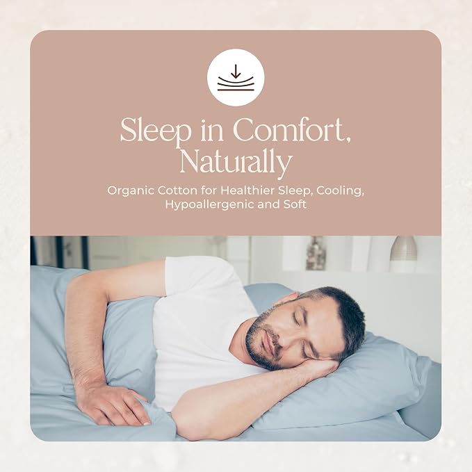 100% Organic Cotton Pillow Cases Queen Size Set of 2-100% Cotton Pillowcases GOTS Certified 500 Thread Count - Naturally Cooling Comfortable Breathable & Soft Pillow Cases (Powder Blue, Queen)