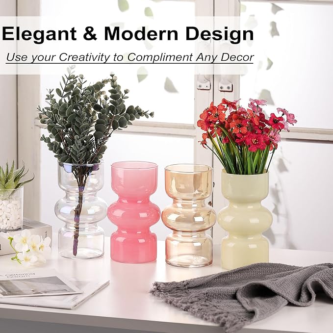 VanEnjoy Clear Glass Hydroponic Vase, Colored Glass vase Flower, Three-Layer 7 inch Cylinder vase for Home Décor, Modern Glass Vase for Home, Office, Wedding