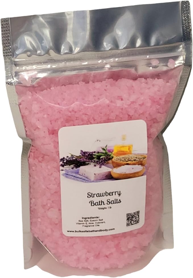Bath Salts | 1lb Bag (16oz.) | Choose Your Scent | Epsom Salt | Sea Salt| Bathing | Body Care | Beauty | Relaxation | Spa | Pedicure | Manicure | Soak (Strawberry)