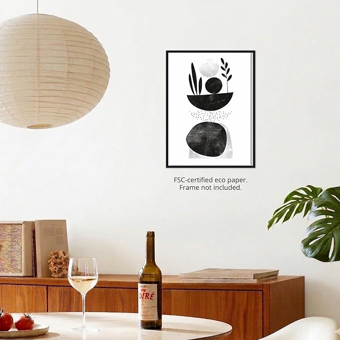 Moonow7 Boho Abstract Plant and Leaf Wall Art, Minimalist Black and White Botanical Prints for Living Room, Bedroom, Unframed Size 50x70 cm / 20x28″