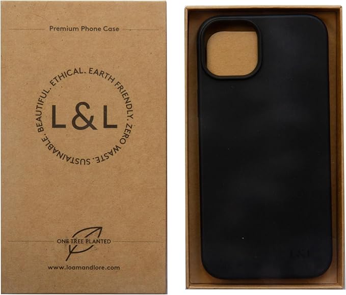 LOAM & LORE Biodegradable Phone Case for iPhone 15 Plus, Plastic Free Eco Friendly Phone Case, Plant Based Compostable iPhone 15 Plus, Premium Zero-Waste Phone Cover (Black)