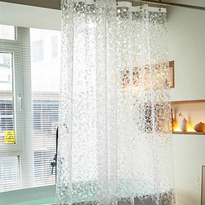 Extra Wide Shower Curtain Liner 96 x 72 inch, EVA Weighted Bathroom Shower Liner with 4 Strong Magnets, Heavy Duty,Pebble (96" W X 72" H)