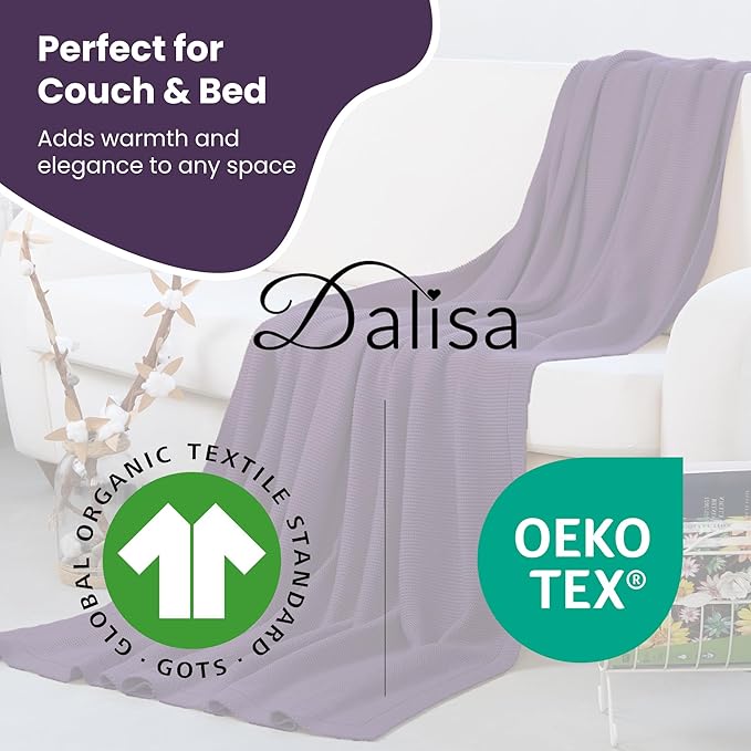 Dalisa 100% Organic Turkish Cotton Throw Blanket - GOTS Certified, Cozy - Perfect for Couch, Bed, and Home Decor - Boho Vintage Knit Alina (Sweet Grape, 50x60)