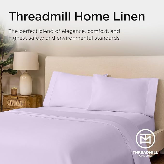 Threadmill Supima Cotton Queen Sheet Set, 1000 Thread Count Queen Sheets for Queen Mattresses, 4 Piece American Luxury Bed Sheets, Sateen Hotel Quality Sheets with Elasticized Deep Pocket, Lilac