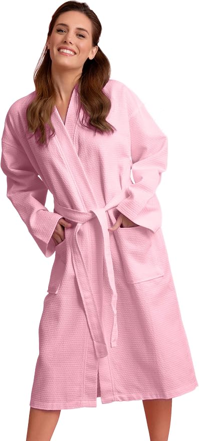 Women's Personalized Luxury Cotton Bathrobe-Customizable Waffle Lightweight Robe-Soft & Absorbent