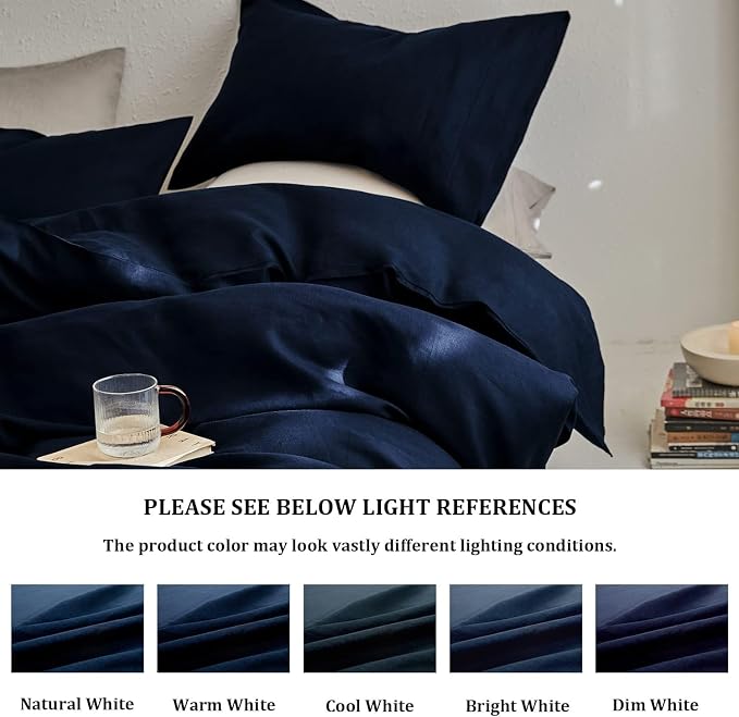 TOSMO Linen Duvet Cover Set, 100% French Flax Natural Linen Bedding 3pcs Set, Soft Breathable for Hot Sleepers 1 Duvet Cover and 2 Pillowcases (Navy, King)