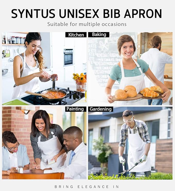Syntus Apron for Men Women, Adjustable Cooking Kitchen Chef Aprons with 2 Pockets