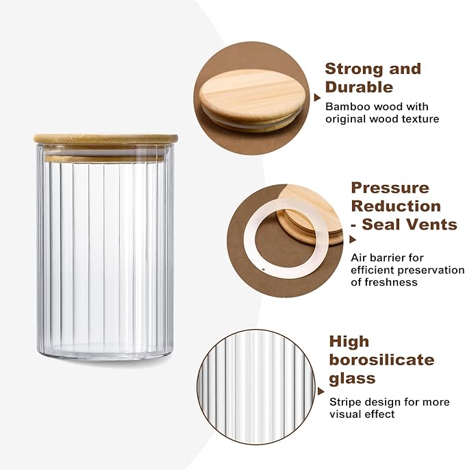 3 Pack 900ml/30.44Oz Glass Containers with Lids for Storage - Airtight Food Storage Container - Glass Jars for Flour Cereal Coffee Beans Tea Sugar