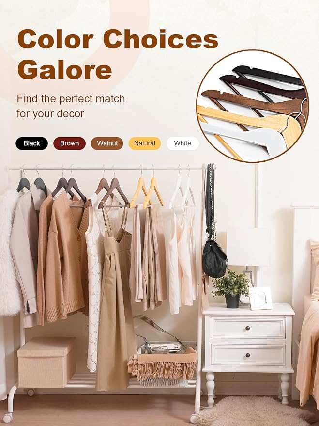 HOUSE DAY Black Wooden Hangers 30 Pack, Solid Wood Hanger with Non Slip Pant Bar, Heavy Duty Wooden Coat Hanger for Closet, Smooth Finish Wood Clothes Hangers for Shirts, Suits Jackets, Dress