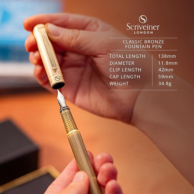 Scriveiner Luxury Fountain Pen - Stunning Bronze Luxury Pen, Schmidt Gilded Nib (Medium), Converter, Best Pen Gift Set for Men & Women, Professional, Executive, Office, Nice Pens