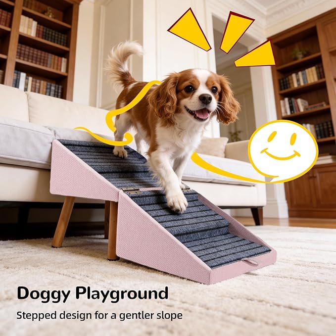 Dog ramp for Small Dogs, 2-in-1 Pet Steps & Ottoman - Foldable Dog ramp for Couch, Non-Slip Wooden Pet ramp for Puppy Senior Injured Dogs (Pink, XL(17.13H))