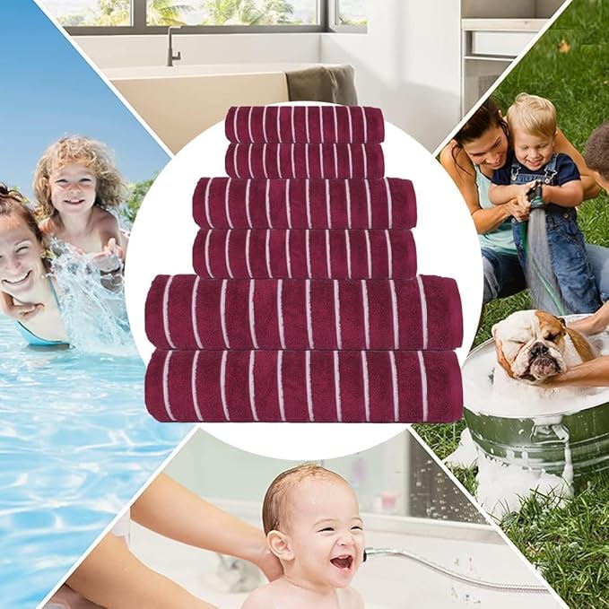 CASA COPENHAGEN Ecstatic 6Pcs 100% Egyptian Cotton Large Designer Towels Gift Set- Burgundy, 600GSM, 2Bath 2Hand 2Washcloths, Bath Towels for Bathroom Set for Women & Men