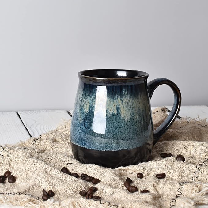 Bosmarlin Large Ceramic Coffee Mug, Big Tea Cup for Office and Home, 21 Oz, Dishwasher and Microwave Safe (Deep Blue, 1)