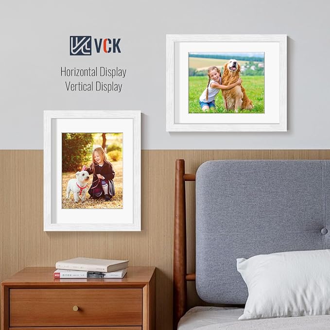 VCK 11x14 Picture Frames White 3 Pack, Wide Border Wood, Tempered Glass, Display 8x10 Photo with Mat or 11 x 14 without, for Home, Office, Gallery, Woodgrain Series, Wall Hanging