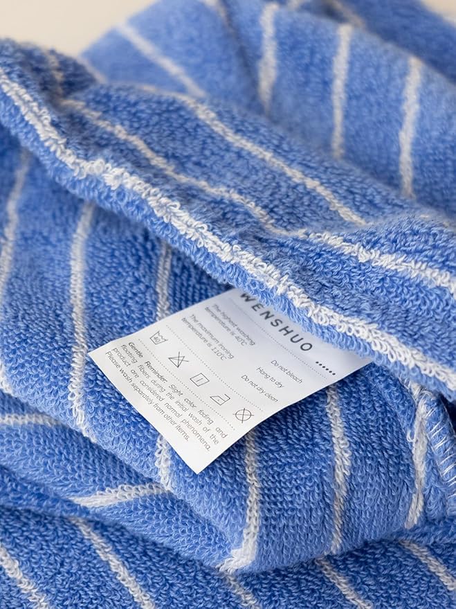 WENSHUO Azure Holiday-Striped Hair Towel Wrap-Drying Tool,100% Combed Cotton,Luxury Hair Dry Towels,Super Absorbent with Button Fasten(Pack of 1)