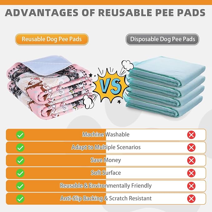 KOOLTAIL Washable Pee Pads for Dogs, 4 Pack Super Absorbent Reusable Puppy Training Pads Waterproof, Nonslip and Leak-Proof Dog Pee Pads, Large Pet Mats Whelping Pads for Floor, Crate, Couch, 24"x36"