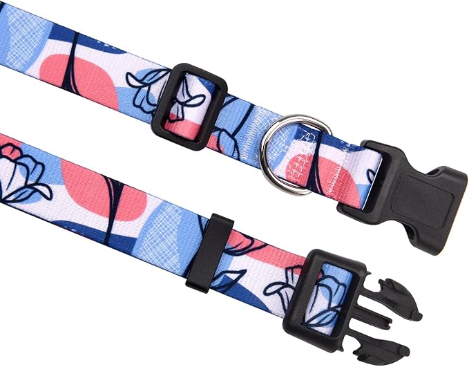 MarukoPet Dog Collar, Adjustable for Small Medium Large Dogs Puppy, Cute Design with Bohemia Floral Tribal Geometric Patterns Boys Girls Dog Collar(Rose Line-S)