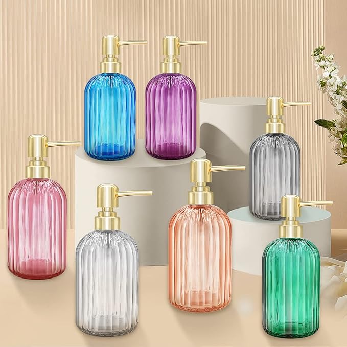 Ambre 2 Pack 14 Oz Kitchen Soap Dispenser with Pump, Transparent Bottle for Hand or Dish Soap