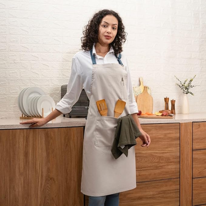 Cotton Canvas Apron for Women & Men – Adjustable Neck Strap & Waist Ties with Pockets